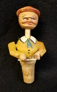 Vintage mechanischer Flaschenverschluss aus Holz, Mann mit Lesebrille. - Bild 1 von 4