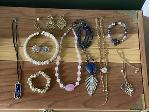 Vintage Mixed Jewelry Lot 10pcs Necklaces Earrings Pendants Bracelet amethyst - Picture 1 of 9