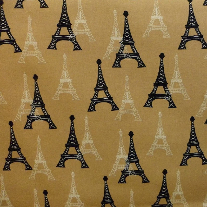 Eiffel Tower Paris France Tan 100% Cotton Fabric Children Craft - Image 1 of 1