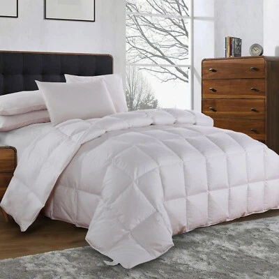 Full/Queen Dobby Checkered All Seasons White Duck Down Comforter Cotton 300TC - Image 1 of 4