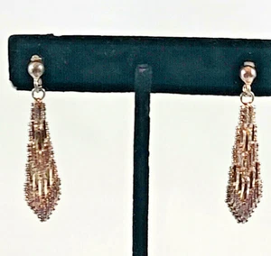 Vintage Sterling Silver Earrings Pierced 1 1/2” Woven Mesh Tie Shape - Picture 1 of 12