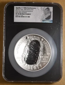 2019 Apollo 11 50th Anniversary 5 oz .999 Silver Dollar NGC PF 70 Ultra Cameo - Picture 1 of 2