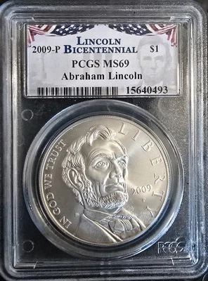 2009 P Abraham Lincoln Commemorative Silver Dollar PCGS MS69 Bicentennial Label - Image 1 of 2