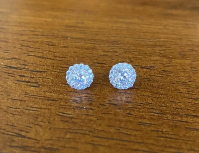 Nadri Halo Stud Pierced Earrings Silver Tone Clear CZ 8.5mm Round - Image 1 of 4