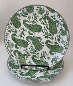 Pottery Barn Partygeschirr Emaillegeschirr grün Paisley Salatteller 8" 3er Set neuwertig - Bild 1 von 11
