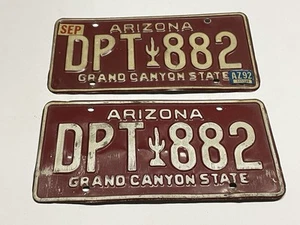 Pair of 1992 Arizona Grand Canyon State Automobile License Plates # DPT 882 - Picture 1 of 2