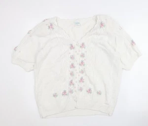 Canda Women's Ivory Floral Cardigan, M, Embroidered Knit - Picture 1 of 12