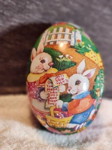 Vtg Ullman Easter Egg Shaped Plastic Candy Container Bunnies Egg List Basket USA - Picture 1 of 5