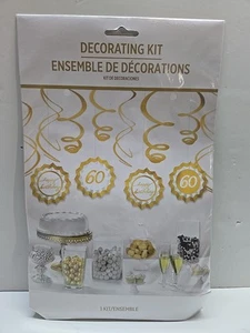 GOLDEN 60TH HAPPY BIRTHDAY DECORATING KIT HANGING FANS SWIRLS - Picture 1 of 1