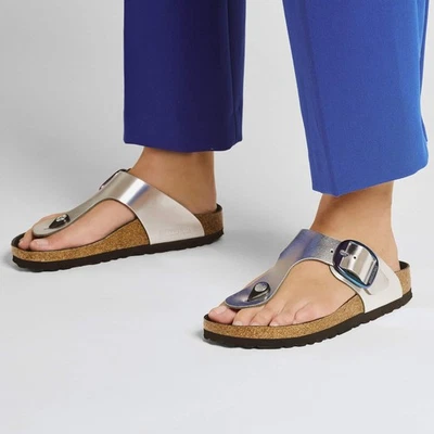 BIRKENSTOCK GIZEH BIG BUCKLE IRIDESCENT SILVER CIABATTE INFRADITO PELLE ARGENTO - Immagine 1 di 4