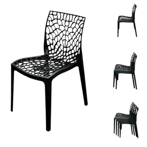 Black Garden Bistro Chairs, Deluxe Garden Stacking Chairs, Black Patio Chairs - Picture 1 of 43