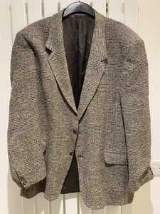 Vintage Jaeger Mens Tweed Blazer Wool Silk Jacket Beige Brown Houndstooth p2p 22 - Picture 1 of 18