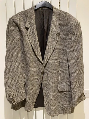 Vintage Jaeger Mens Tweed Blazer Wool Silk Jacket Beige Brown Houndstooth p2p 22 - Image 1 of 4