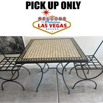 Outdoor Moroccan Table Handmade  with two chairs  Beige & Black - Image 1 of 4