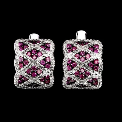 Pendientes de plata de ley 925 rubí Myanmar redondo corte diamante topacio piedras preciosas Foto 1 de 4