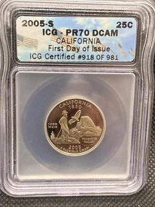 2005-S Silver Quarter 25c California ICG PR70 DCAM First Day Issue Silver🔥 - Picture 1 of 4