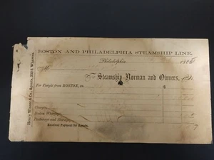 1865 Boston & Philadelphia Steamship Line Dampfschiff Norman Freight Receipt - Bild 1 von 2