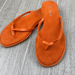 Bass.  Orange Flip Flop Sandal w/ Patent Leather Straps.  Size 5
