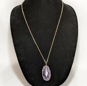 Faceted Opaque Amethyst 2" Pendant Goldtone Setting and 34" Chain Spring Ring - Picture 1 of 8