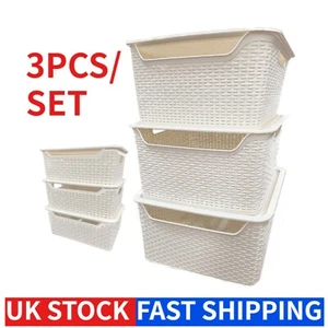 3x Small Large Plastic Storage Box with Lid Home Kitchen Office Container Basket - Picture 1 of 10