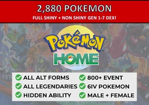 Pokemon Home COMPLETE Gen 1-7 Pokedex | Shiny + Non Shiny | Alt Forms, Legendary - Picture 1 of 1
