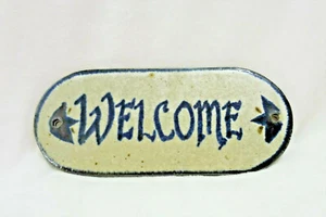 Welcome Sign R Brinker Art Pottery Rustic Blue Brown 7 inch - Picture 1 of 3