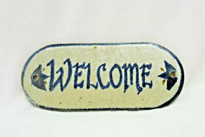 Welcome Sign R Brinker Art Pottery Rustic Blue Brown 7 inch - Image 1 of 3