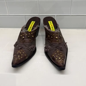 Western Penny Loves Kenny Pony Express Cuero Con Tachuelas Zuecos Zapatos Mules Talla 7M - Imagen 1 de 13
