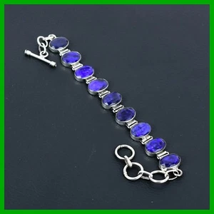 925 Silber Blauer Saphir Stein Unikat Boho Kette Jubiläum Neu Armband Schmuck - Bild 1 von 6