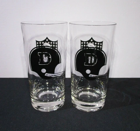 Lot of 2 Vintage Denver Broncos Old School D Helmet Black Logo, NFL Glass 5 5/8" Cover