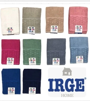 COPPIA set 1+1 ASCIUGAMANI "IRGE" Spugna Morbidissima Jacquard-100% COTONE-gr600 - Immagine 1 di 4