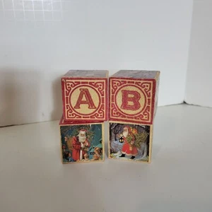 Vintage Set of 4 Christmas Santa Claus Wooden Alphabet Blocks - Picture 1 of 4