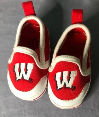 Zapatos de Bebé, Pre-Caminante Talla 1, 0-3 Meses Wisconsin Tejones Zapatos de Bebé Infantil Foto 1 de 4