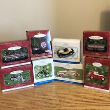 Lot of 8 Hallmark Collectors Series Ornaments Vehicles, Trains, Motorcycle, Cars