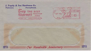 POSTAL HISTORY ADVERTISING METERED COM COVER 1951 J FEGELY HARDWARE POTTSTOWN #1 - Picture 1 of 1