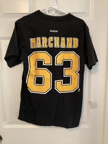 REEBOK Boston Bruins # 63 Brad Marchand Mens Medium Black Tee Cover