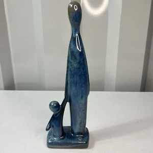 Howard Pierce blau Porzellan glasiert Frau und Kind MCM Vintage signiert Skulptur - Bild 1 von 6