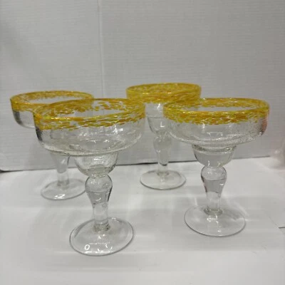 4 Confetti Bubble Glass Margarita Glasses Orange And Yellow mexican - Image 1 of 4