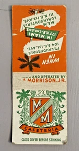 Cubierta de colección Matchbook Miami Florida M&M Morrison's Luncheonteria años 50 - Imagen 1 de 3