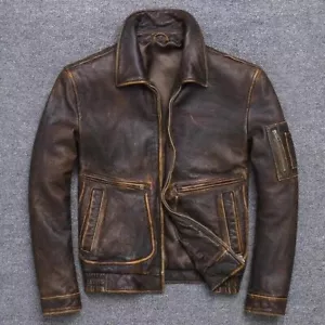 Giacca Uomo American Pilot Air Force Vintage Marrone Marrone Nero Vera Pelle 3XL - Foto 1 di 6