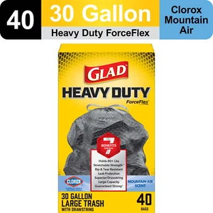 Glad ForceFlex Heavy Duty Trash Bags With Clorox, Mountain Air Scent, 30 Gallon, - Picture 1 of 14