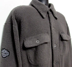 Harley Davidson Jacket Men XL Gray Fleece Button Up Embroidered Patch Spellout - Picture 1 of 14