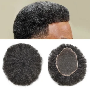 Full Lace Afro Curly Mens Toupee African American Human Hair Systems Replacement - Picture 1 of 24