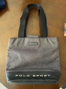 vintage polo sport ralph lauren denim leather tote bag 90s - Picture 1 of 7