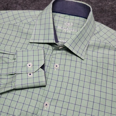 Mens Bugatchi Uomo Long Sleeve Button Down Dress Shirt Green Plaid 16.5 34/35 - Image 1 of 4
