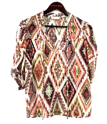 Ramy Brook Women Adalynn Top Puff Sleeve Tie Neck Luxe Diamond Blouse Sz S 1185H - Image 1 of 4