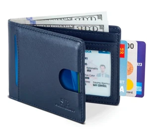 RFID Blocking Slim Bifold Genuine Leather Thin Minimalist Front Pocket Wallet... - Picture 1 of 6