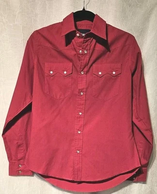 Wrangler Shirt Boys X Large XL  Red Cotton Long Sleeve Pearl Snap Western - Image 1 of 3