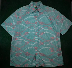 Camicia vintage anni 80 Reyn Spooner da uomo grande verde acqua hawaiana camp shirt conchiglie floreali USA - Foto 1 di 7