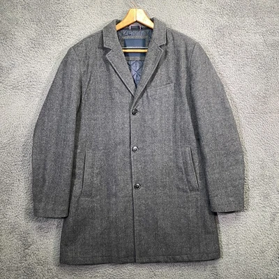 Tommy Hilfiger Wool Jacket Large Gray Herringbone Quilted Lined Overcoat - Image 1 of 4